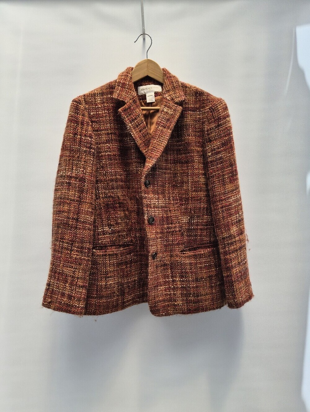 Vintage Jones New York Tweed Blazer Size 14 Wool Blend Jacket Burnt Orange Prep - Picture 16 of 16